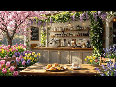 Quiet Early Spring Café Ambience ☕ Soothing Morning Jazz Music at Outdoor Coffee Shop for Working