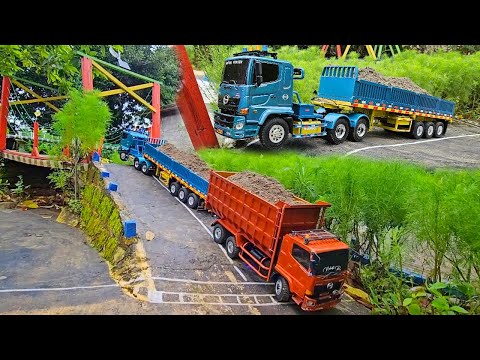 AKSI KE 95 ‼️ Langsir Bahan Bangunan RC Truk Trailer VS Tronton Angkut Pasir Penuh Ban Selip Jamping