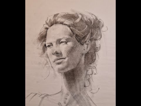 Portrait sketching demo - compressed charcoal on newspaper print
