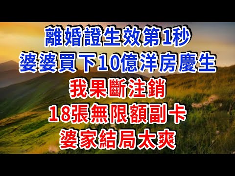 離婚證生效第1秒，婆婆買下10億洋房慶生，我果斷注銷 18張無限額副卡，婆家結局太爽！#雅婷講故事#為人處世#生活經驗#情感故事#晚年哲理#說故事#完結文#出軌