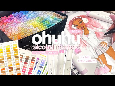 ☆🤍🫧 320 ohuhu honolulu alcohol markers 🌸🌱 | cosy marker unboxing, swatching, review & draw w/ me ♡︎