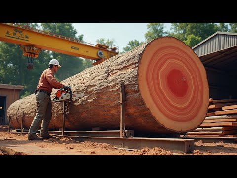 Giant Woodworking Factory Saws 1000 Year Old Tree Trunk | Technical Challenge and Machine Power