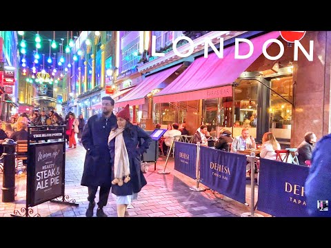 London City Walk - Central London Evening Walk - London View at Night - Leicester Square to Soho 4K