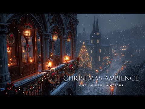 Silent Night Alone on the Gothic Balcony❄️Cozy Light & Falling Snow|Dark Academia Christmas Ambience