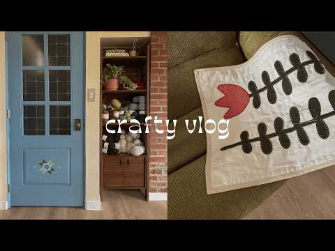 my studio just got 1000x cuter !! diy curtains, applique, and painting doors 🎨✨