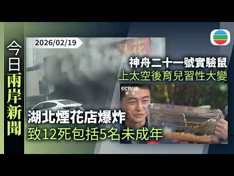 今日兩岸新聞重點：湖北煙花店爆炸　致12死包括5名未成年｜神舟二十一號實驗鼠　上太空後育兒習性大變｜無綫新聞｜TVB News｜2026/02/19