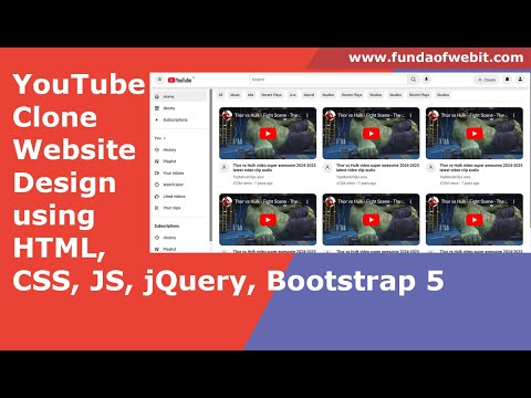 YouTube Clone Website Design using HTML, CSS, JS, jQuery, Bootstrap 5