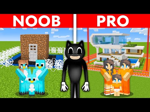NOOB vs PRO: CARTOON CAT Safest Security House Build Challenge to Protect My Family