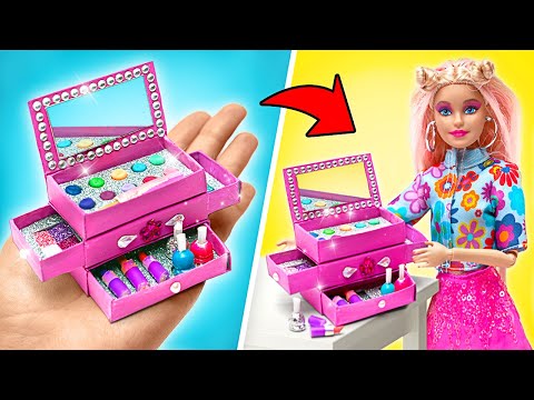 DIY Miniature Glittery Doll Makeup Kit Box With Mirror || EASY & FUN Crafts 💄🌟