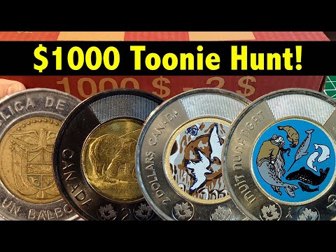 On the Hunt for RARE (& COLOURFUL) Toonies!! Coin Roll Hunting Canadian $2 Coins!!