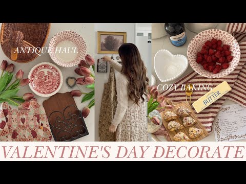 VALENTINE’S DECORATE WITH ME | Simple Valentine's Touches, Antique Finds, Coffee and Baking