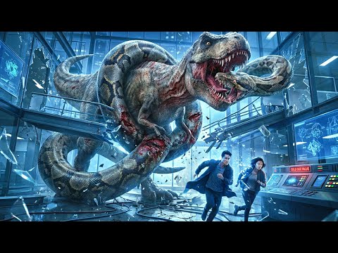 【2025 Newest Movie】Mutant T-Rex attacks lab! Researchers use a python to counter the T-Rex— Battle!💥