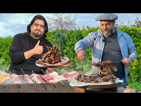 لحم الخروف والأسماك مشوية على النار! | الطبخ في الريف الأذربيجاني مع كنعان بادالوف