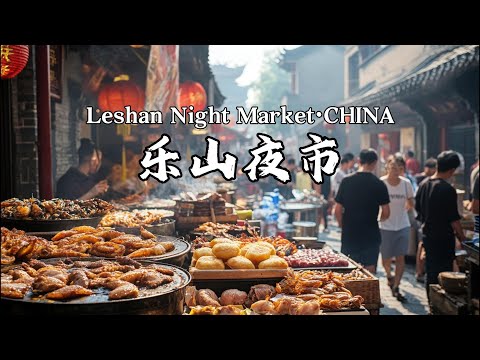 乐山夜市，张公桥一条街，乐山甜皮鸭/咔饼/咔咔儿/打糕/纸皮烧麦/拔丝糖葫芦/蚝蛋烧/蛋烘糕/昆虫宴/香酥米花糖/土豆饼等，岷江河畔美丽乐山，Leshan night market·CHINA