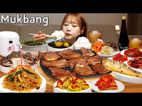 Sub)Real Mukbang- My Birthday 🥳 Korean Home Meal (13 Foods) 🍱 Noodles 🍜 ASMR
