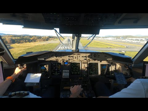 (4K) JUMPSEAT / Beautiful VISUAL APPROACH into BERGEN (BGO) /  Dash 8 Q400 Cockpit Landing