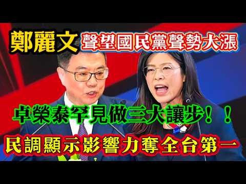 鄭麗文聲望國民黨聲勢大漲，卓榮泰罕見做三大讓步，民調顯示影響力奪全台第一！#鄭麗文