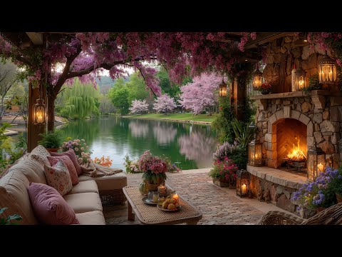 Cozy Spring Afternoon by the Lake 🌿Warm Fireplace Ambience & Gentle Piano Deep Relaxation