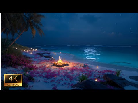 Fireplace Crackling by the Sea • Soothing Ocean Waves for Relaxation