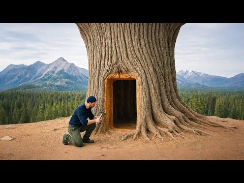 Building a Hidden Shelter Inside a Giant Tree | Solo Survival Build