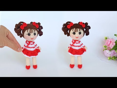 💖I knit to order and teach you💖How to knit a small Doll in Red Amigurumi.  1/2