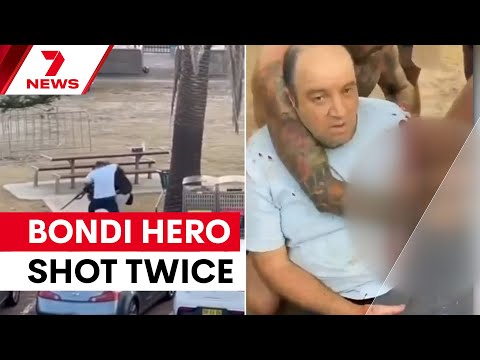 Hero suffers two gunshot wounds in Bondi beach shooting | 7NEWS