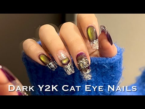 SUB)【gel nails】For Bold Nail Lovers⚡️Dark Y2K Cat Eye Nails⛓️/BORN PRETTY