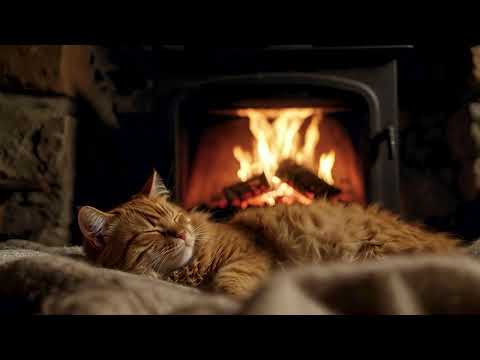 Cozy Fireplace with Purring Cat 😺 ASMR for Sleep & Relaxation