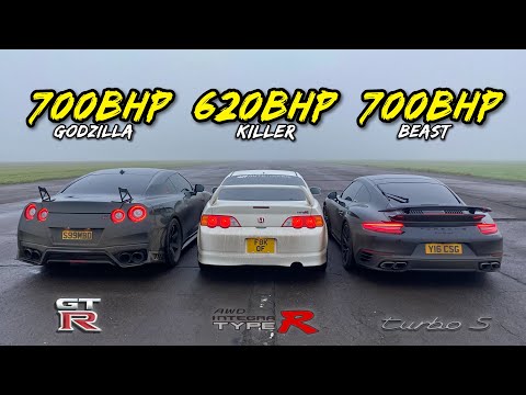 AWD SAVAGES.. 700HP 911 TURBO vs 620HP DC5 TYPE R vs 700HP GTR