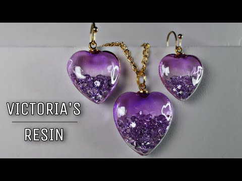 UV resin Heart jewelry set with floating crystals