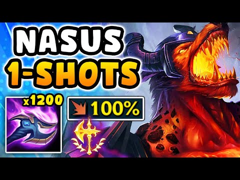 Nasus Jungle but one [Q] deletes your entire health bar (3021 CRIT!!, 1200 STACKS)