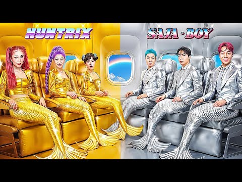 Gold Huntrix vs Silver Saja Boys Glow Up Into Mermaid! KPop Demon Hunters In Airplane!