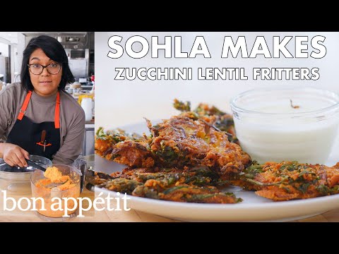 Sohla Makes Red Lentil Zucchini Fritters | From the Test Kitchen | Bon Appétit