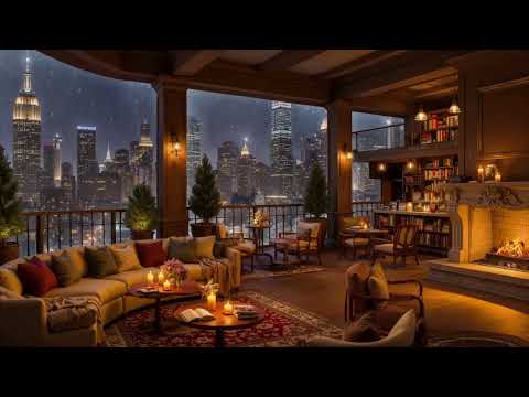 Winter Jazz Night at a New York Café ☕ Smooth Jazz Music & Warm Fireplace for Study, Focus