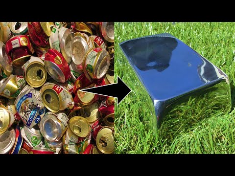 空き缶リサイクル　缶から純アルミニウム　溶ける金属　Aluminium cansインゴット