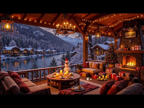 Winter Serenity on a Cozy Porch Ambience❄️ Calm Piano Jazz & Warm Fireplace Sounds for Stress Relief