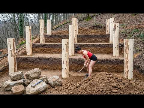 Young Woman Constructs a Forest Retreat Cabin in 30 Days | Start to Finish
