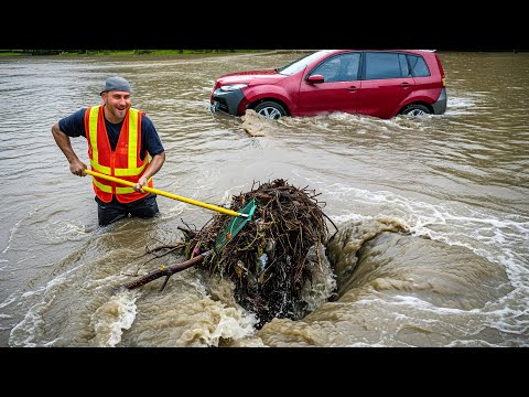 Draining a Street Flood With Roaring Water Flow!