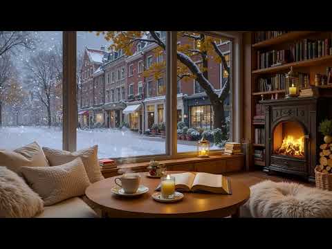 Quiet Winter Café Ambience ❄️ Soft Jazz Piano & Fireplace Sounds for Study, Work & Relax
