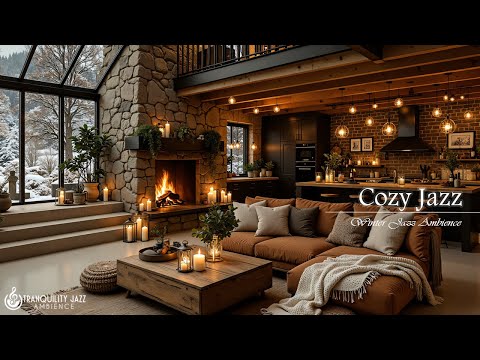 Cozy Kitchen Space With Relaxing Jazz | Indoor Jazz Background & Warm Fireplace for Work, Cleaning