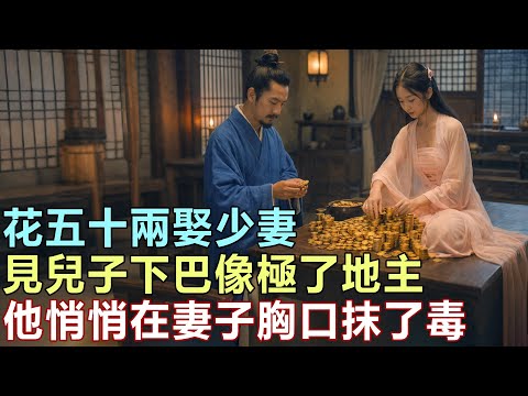 民間故事：花五十兩娶少妻，見兒子下巴像極了地主，他悄悄在妻子胸口抹了毒