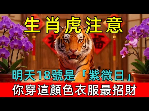生肖虎注意，明天12月18號，農曆十月廿九是「紫微日」，你的偏財旺，你穿這顏色衣服最招財！讓你天天發財到年底！#生肖 #運勢 #命理 #屬相 #風水 #財運 #佛陀 #佛學 #佛法 #佛教