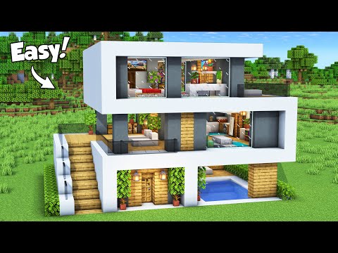 Minecraft: How to Build a Modern House Tutorial (Easy) #82 - Interior in Description!