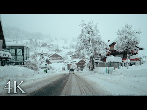 Driving in the German-Austrian Alps, Heavy Snowfall, Kleinwalsertal to Oberallgäu, ASMR 4K