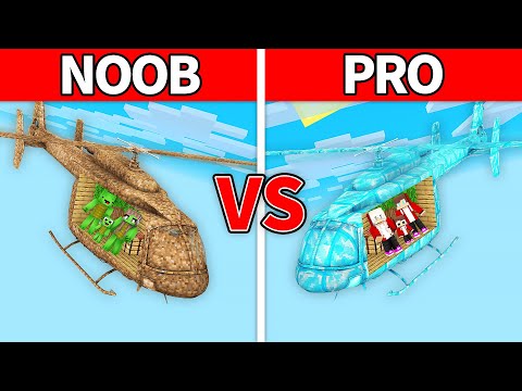 Mikey Family & JJ Family - NOOB vs PRO : Helicopter House Build Challenge in Minecraft (Maizen)