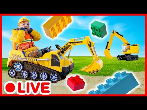 Excavadora y bulldozer con camiones, coches de policía y bomberos 🚒🚓 Vídeo para niños | Kidibli