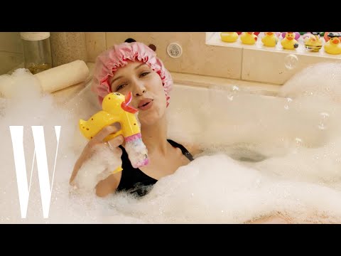 Bella Hadid Relaxes at Home with a Bubble Bath, Jenga, and Pizza | W Magazine