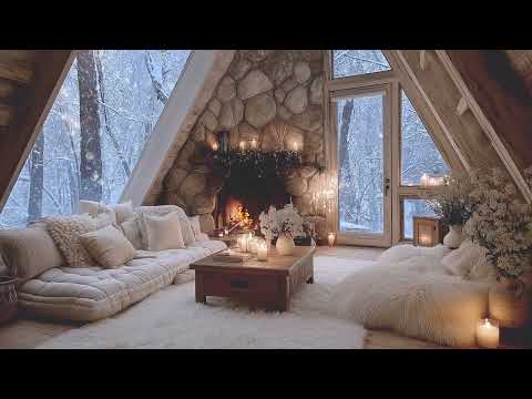 Warm Winter Piano Ambience | Crackling Fireplace & Snowfall | Calm Focus, Sleep, Relaxation Nights