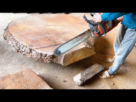Man Turns Giant Log Into Amazing Table / Woodworking Skills And Techniques