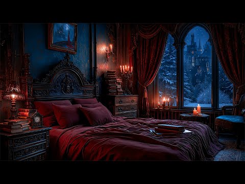 Cozy Gothic Bedroom against the Cold Winter Night | Dark Academia Ambience for Study & Sleep